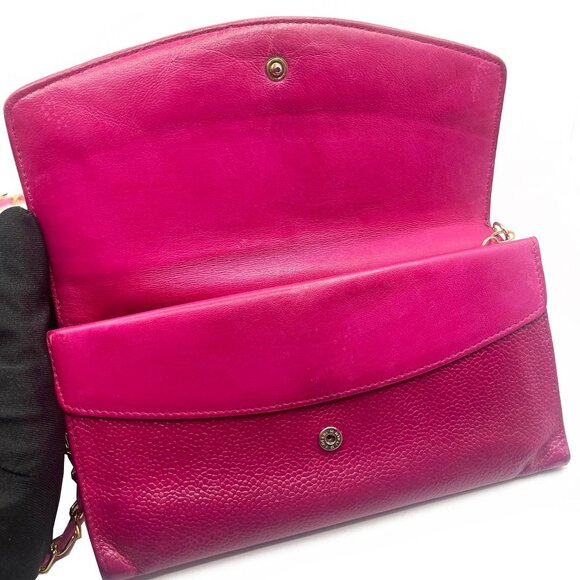 Authentic CHANEL Caviar Classic Leather Wallet Chain Flap Pink Purse Crossbody - Picture 11 of 16